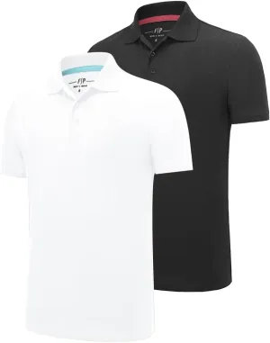 2 Pack Mens Polo Shirts with Pocket Short Sleeve Golf T-Shirt Moisture Wicking Casual Workout Shirts