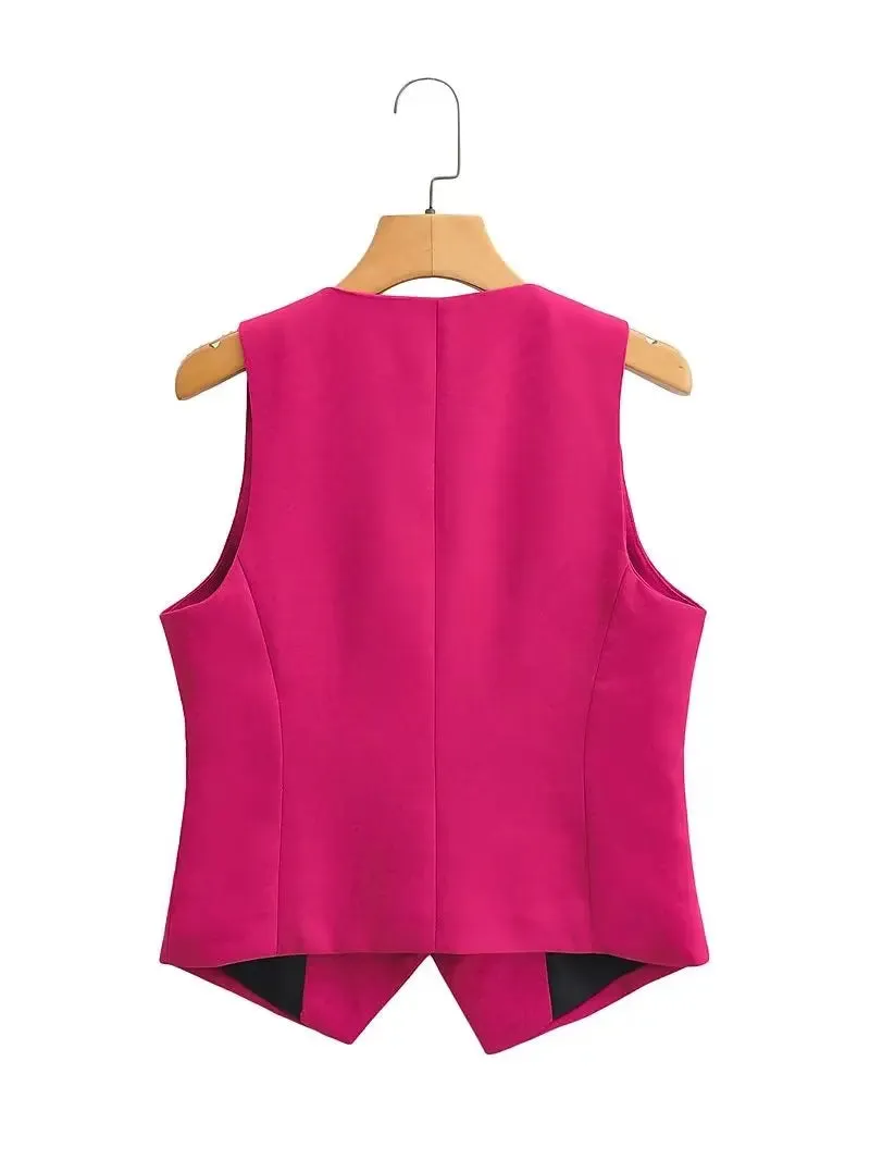 Back To School Joskaa Women Fashion V Neck Sleeveless Pockets Short Vest Jacket Office Lady Single Breasted Casual Slim WaistCoat Tops CT2208