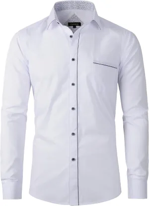 Beninos Men's Casual Long Sleeve Stretch Dress Shirt Wrinkle-Free Slim Fit Button Down Shirts