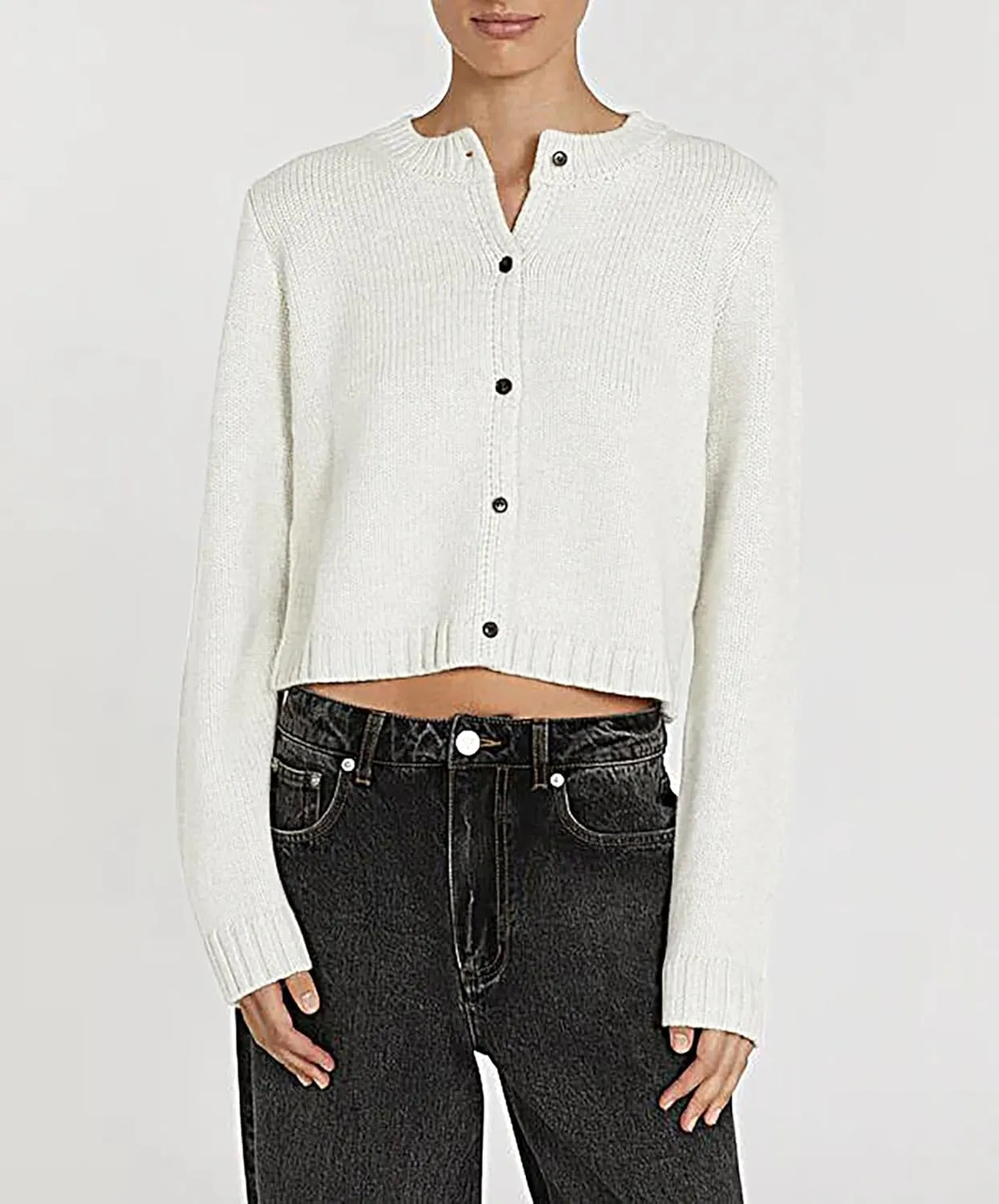 Cioatin Women Long Sleeve Button Down Knit Crop Cardigan Open Front Lightweight Sweater Pullover Fall Outfits Tops
