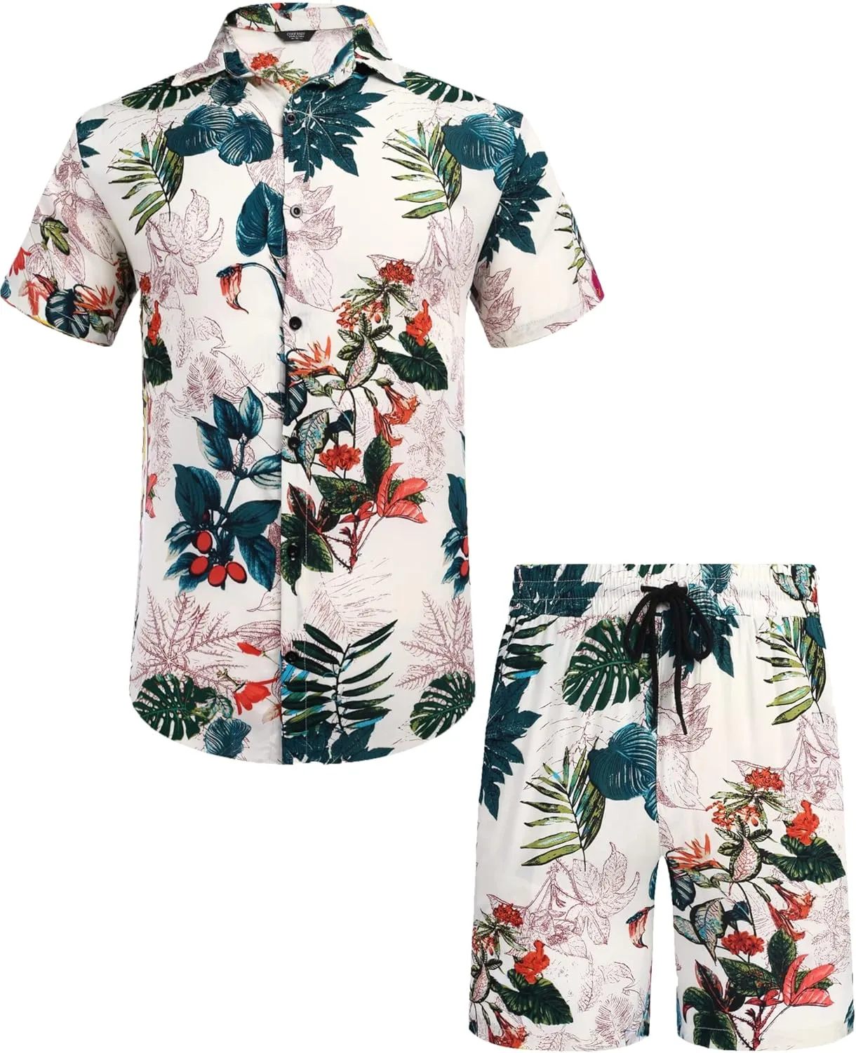 COOFANDY Men's Hawaiian Matching Set Summer Beach 2 Piece Outfits Flower Button Down Shirts and Shorts Vacation Outfits
