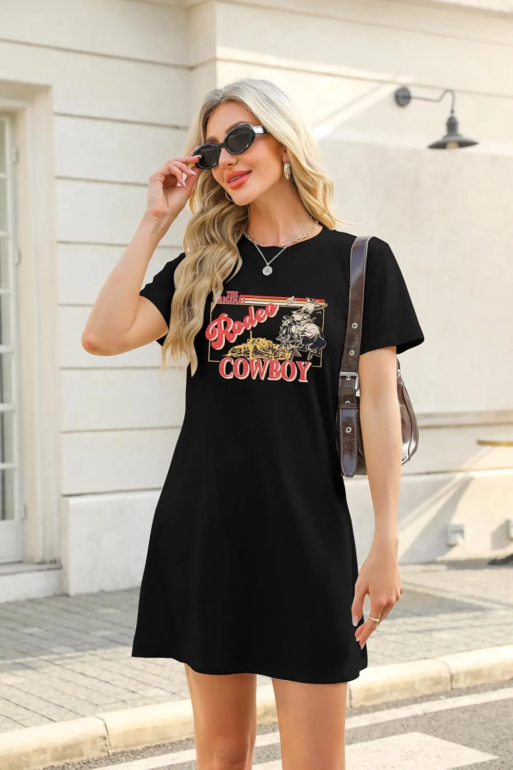 Cowgirl Western Dress for Women Rodeo Cowboy Graphic Tees Vintage Country Western Outfits Casual Short Sleeve Dresses
