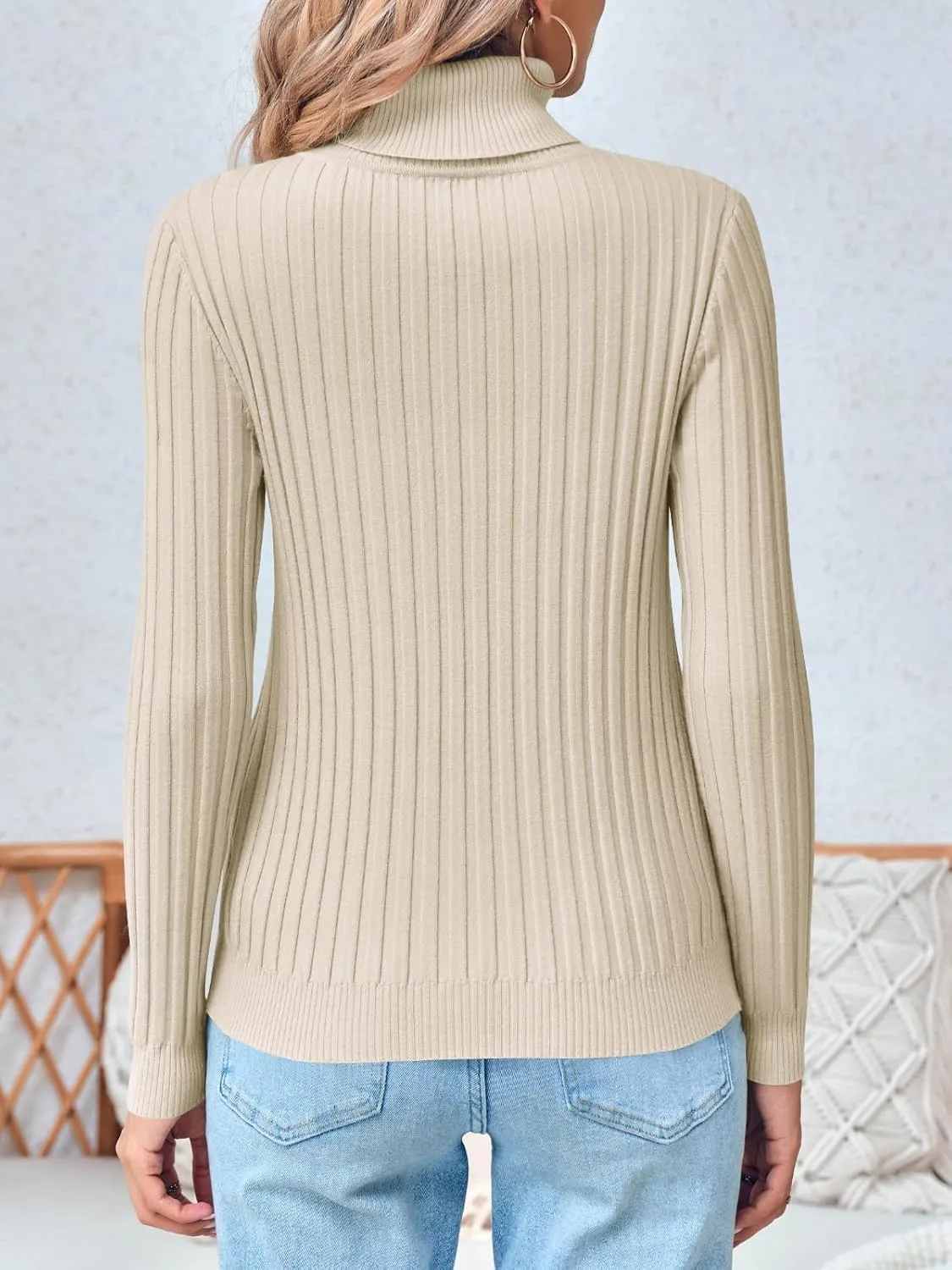 Danedvi Women's Turtleneck Ribbed Knit Pullover Sweaters Fall Long Sleeve Soft Classic Fitted Sweater Tops