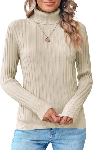 Danedvi Women's Turtleneck Ribbed Knit Pullover Sweaters Fall Long Sleeve Soft Classic Fitted Sweater Tops