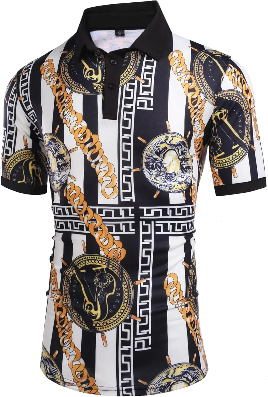 Daupanzees Men's Paisley Casual Short Sleeve Floral Print Jersey Polo Shirt