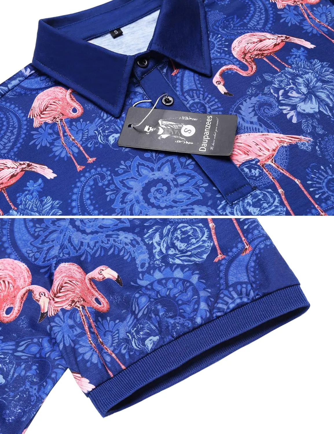 Daupanzees Men's Paisley Casual Short Sleeve Floral Print Jersey Polo Shirt