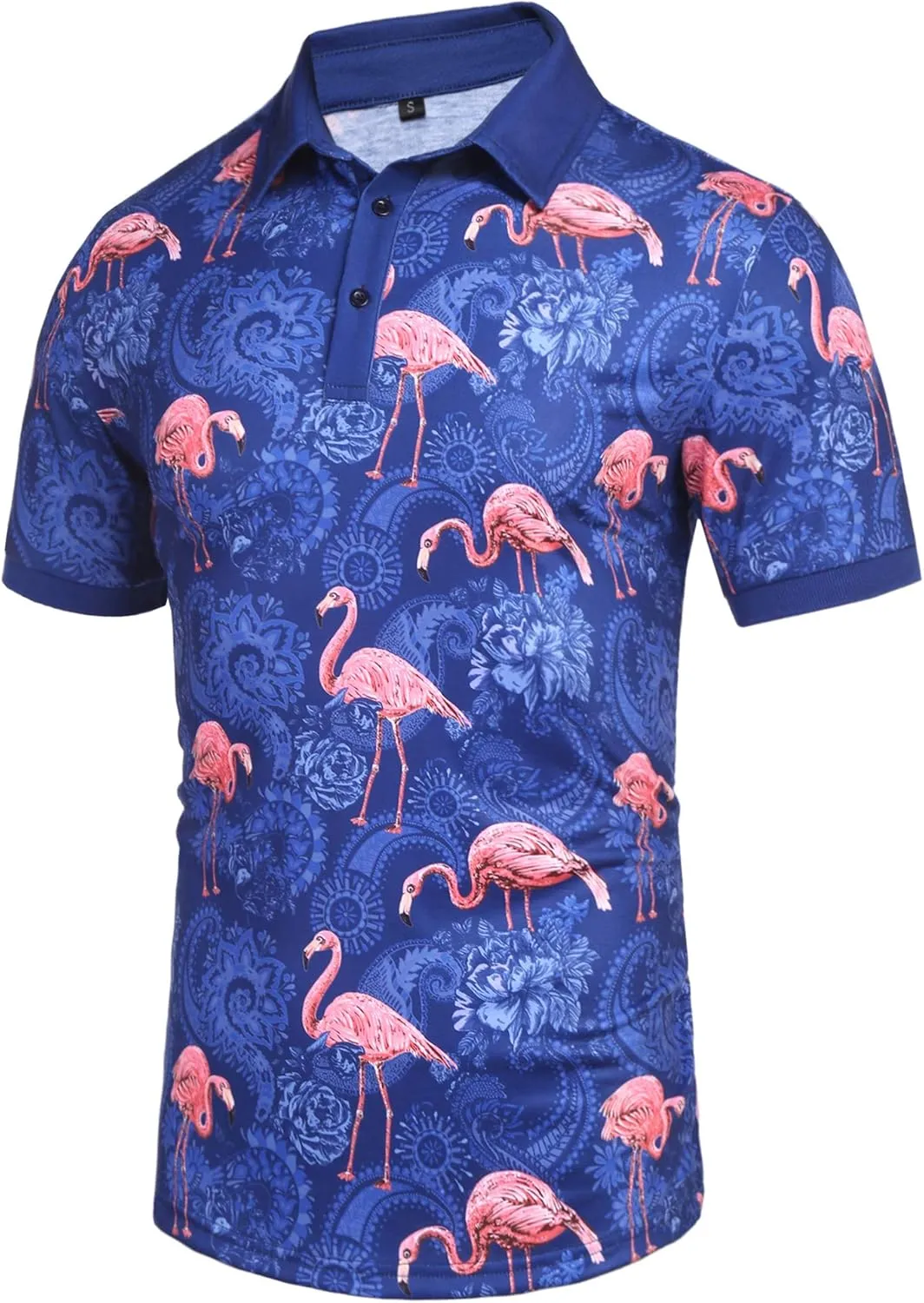 Daupanzees Men's Paisley Casual Short Sleeve Floral Print Jersey Polo Shirt