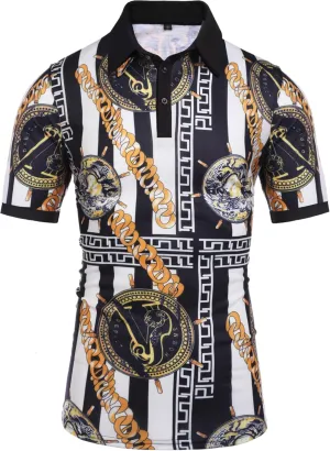 Daupanzees Men's Paisley Casual Short Sleeve Floral Print Jersey Polo Shirt