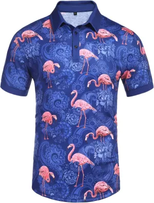 Daupanzees Men's Paisley Casual Short Sleeve Floral Print Jersey Polo Shirt