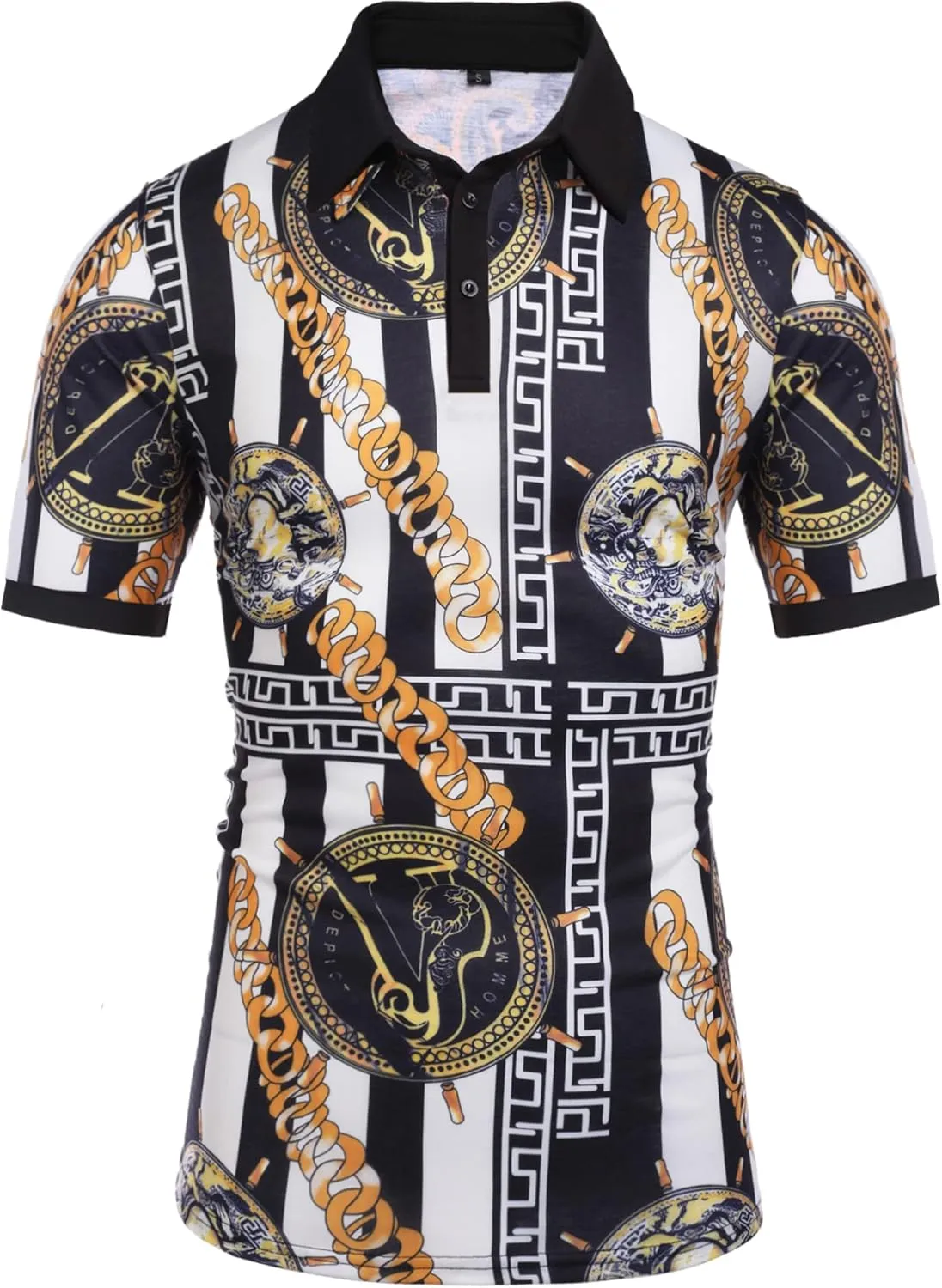 Daupanzees Men's Paisley Casual Short Sleeve Floral Print Jersey Polo Shirt