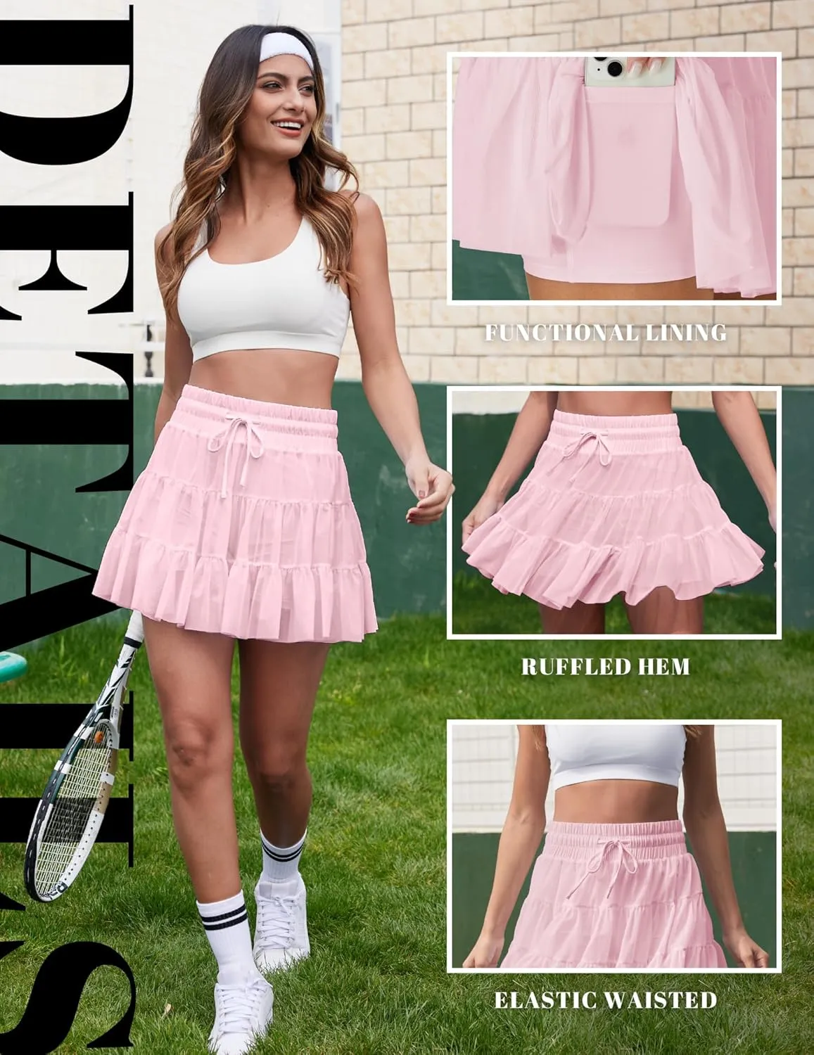 FireSwan Tennis Skirts for Women Golf Skirt High Waisted with Shorts Underneath Athletic Pleated Tulle Ruffle Skorts Pockets