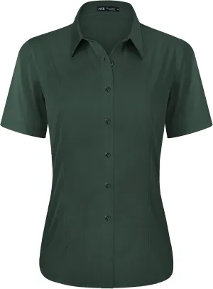 J.VER Womens Button Down Shirts Stretch Wrinkle Free Formal Short Sleeve Dress Shirt Summer Work Blouses Business Casual Tops