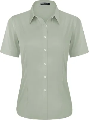 J.VER Womens Button Down Shirts Stretch Wrinkle Free Formal Short Sleeve Dress Shirt Summer Work Blouses Business Casual Tops