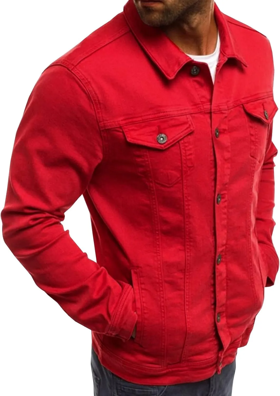 LONGBIDA Men's Casual Classic Denim Jacket Slim Fit Fashion Jean Coat