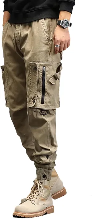 Men's Tapered Cargo Trousers Combat Casual Fishing Hiking Work Trousers with Multi Pockets