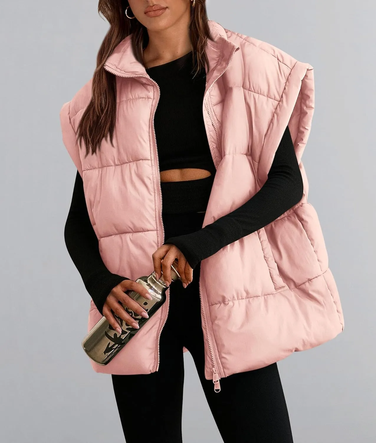 PRETTYGARDEN Women's Puffer Vest Fall Casual Stand Collar Lightweight Sleeveless Zip Up Padded Jackets Outerwear