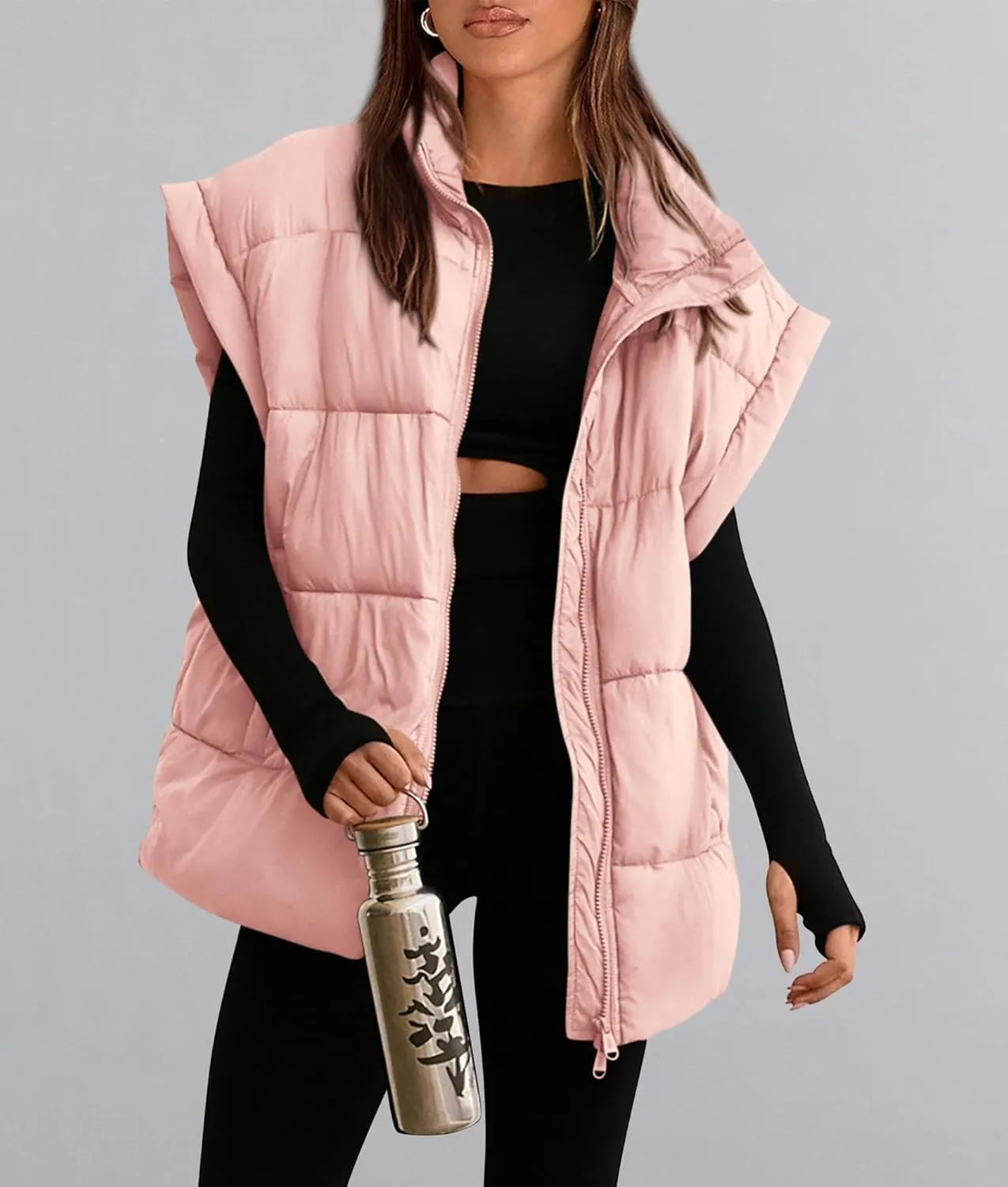 PRETTYGARDEN Women's Puffer Vest Fall Casual Stand Collar Lightweight Sleeveless Zip Up Padded Jackets Outerwear