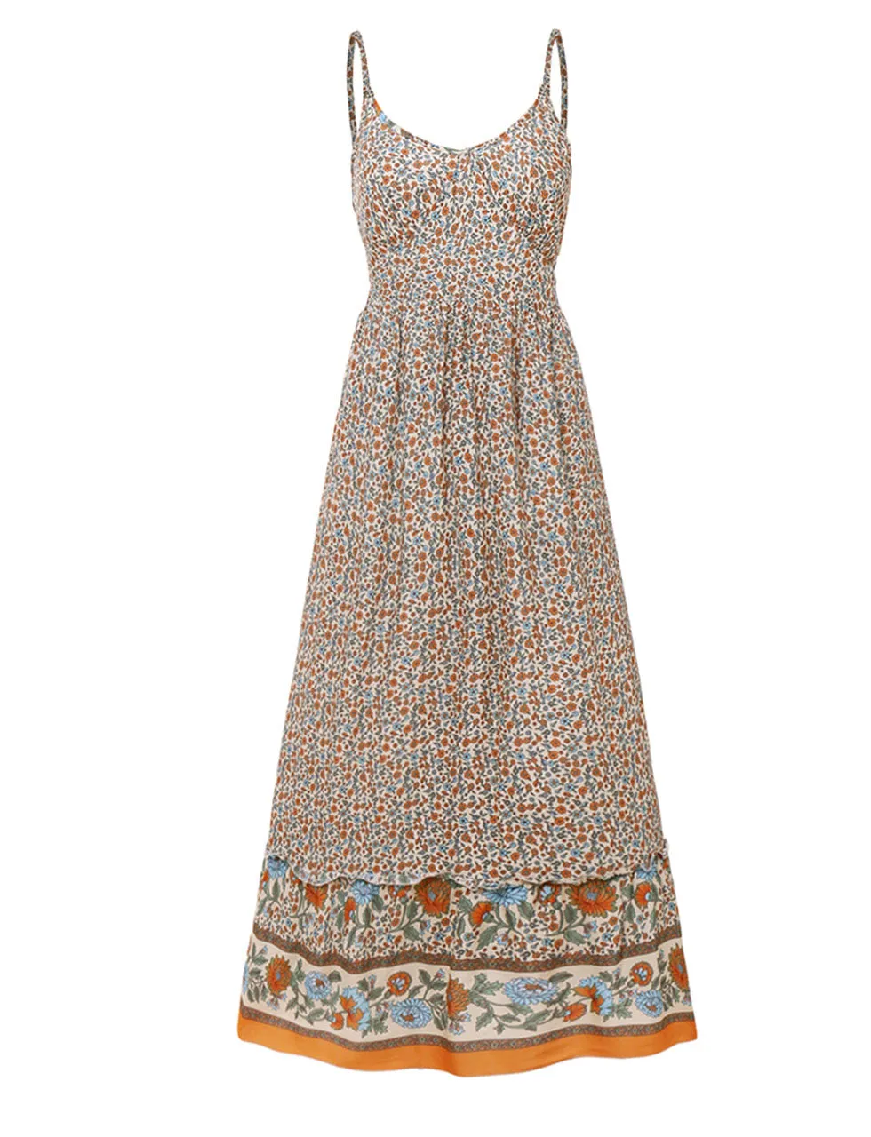 Red Spaghetti Strap Floral Print Sleeveless Bohemia Holiday Dress For Women