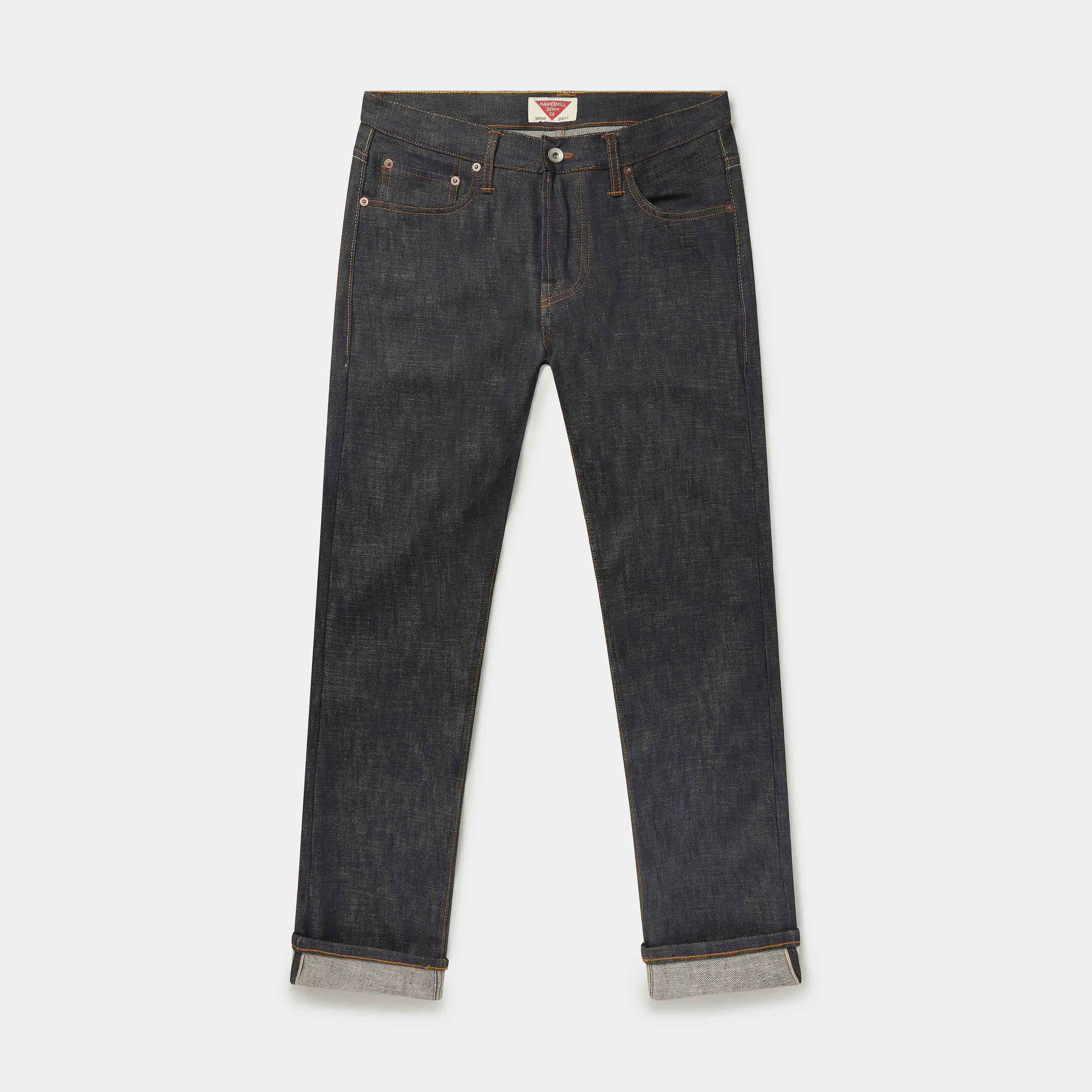 Slim Tapered 14.5oz Isko Orange Listed Raw Organic Selvedge Jeans (Indigo)