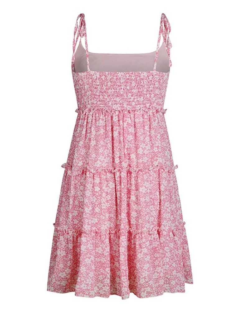 Spaghetti Strap Floral Print Bohemia Holiday Dress For Women