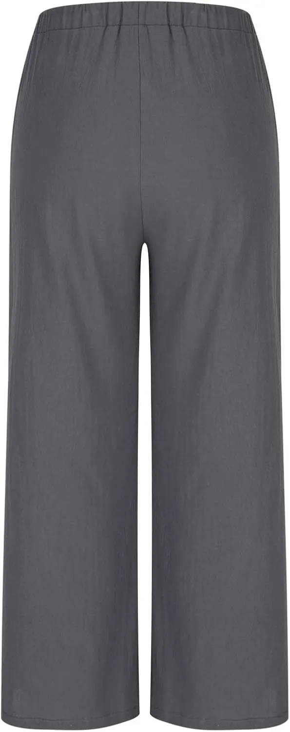 TANGNADE Women's Pants High Elastic Waisted Plus Size Wide Leg Trouser with Pockets Summer Casual Beach Flowy Pant