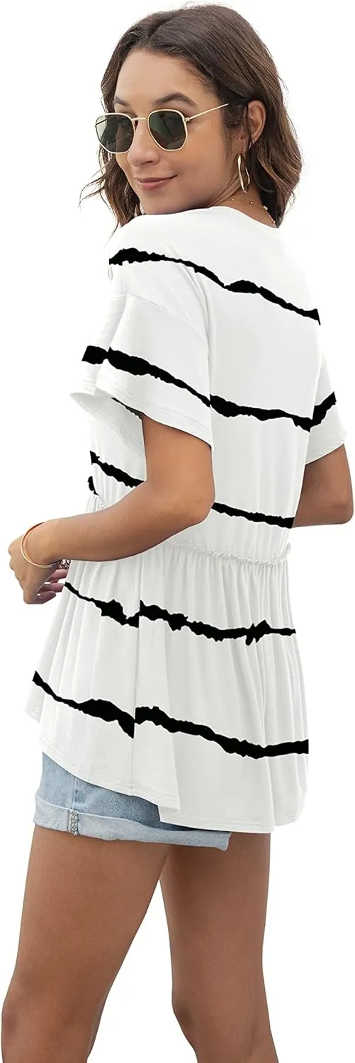 TASAMO Women's Loose Ruffle Hem Short Sleeve High Low Peplum Blouse Top