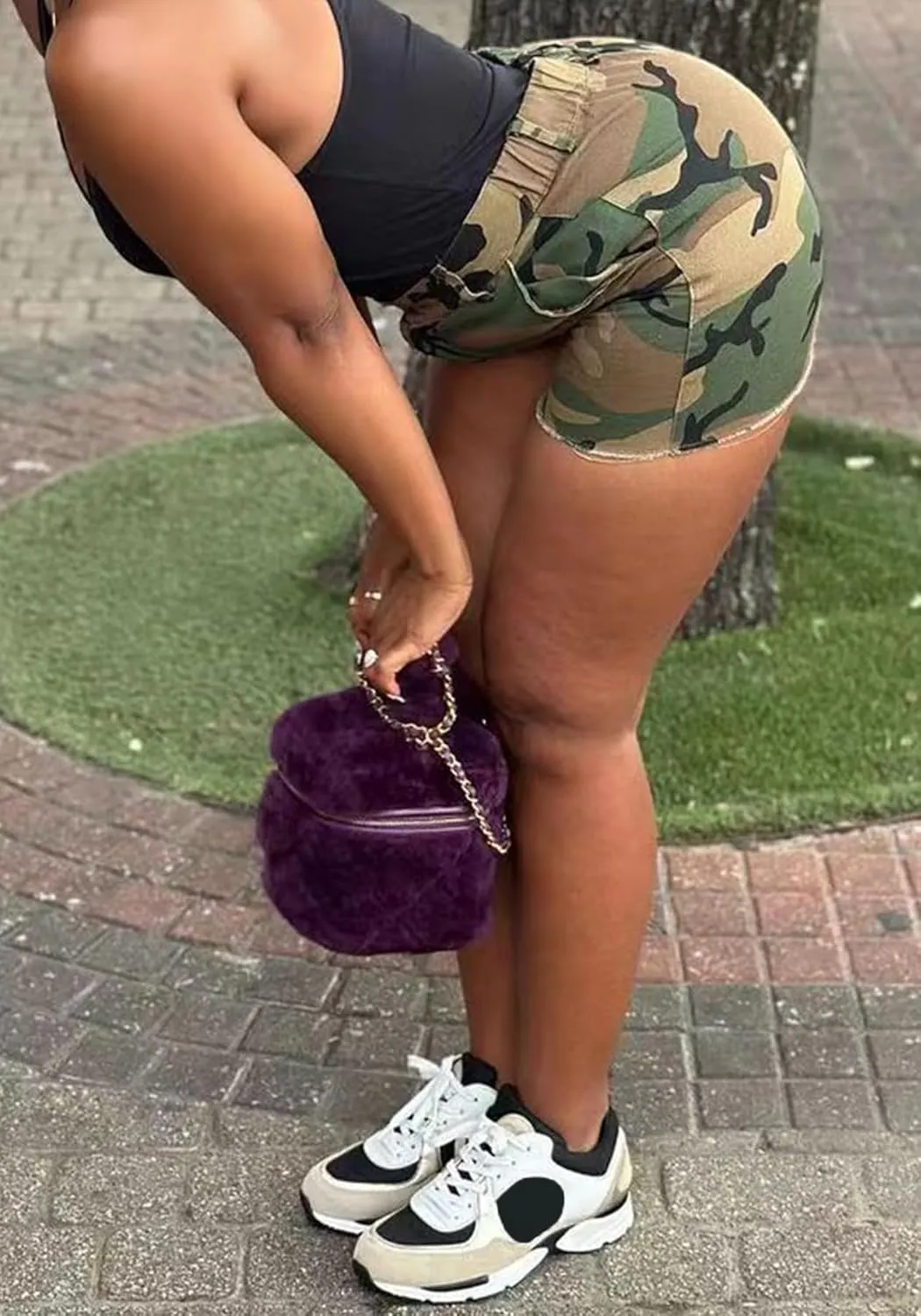 Voghtic Womens Camouflage Cargo Shorts Casual High Waisted Ripped Frayed Stretchy Jeans Shorts with Pockets
