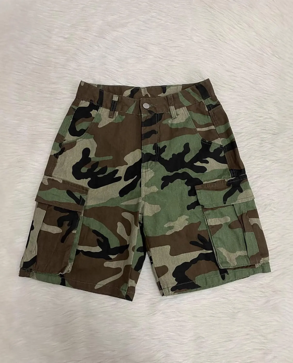 Voghtic Womens Camouflage Cargo Shorts Casual High Waisted Ripped Frayed Stretchy Jeans Shorts with Pockets