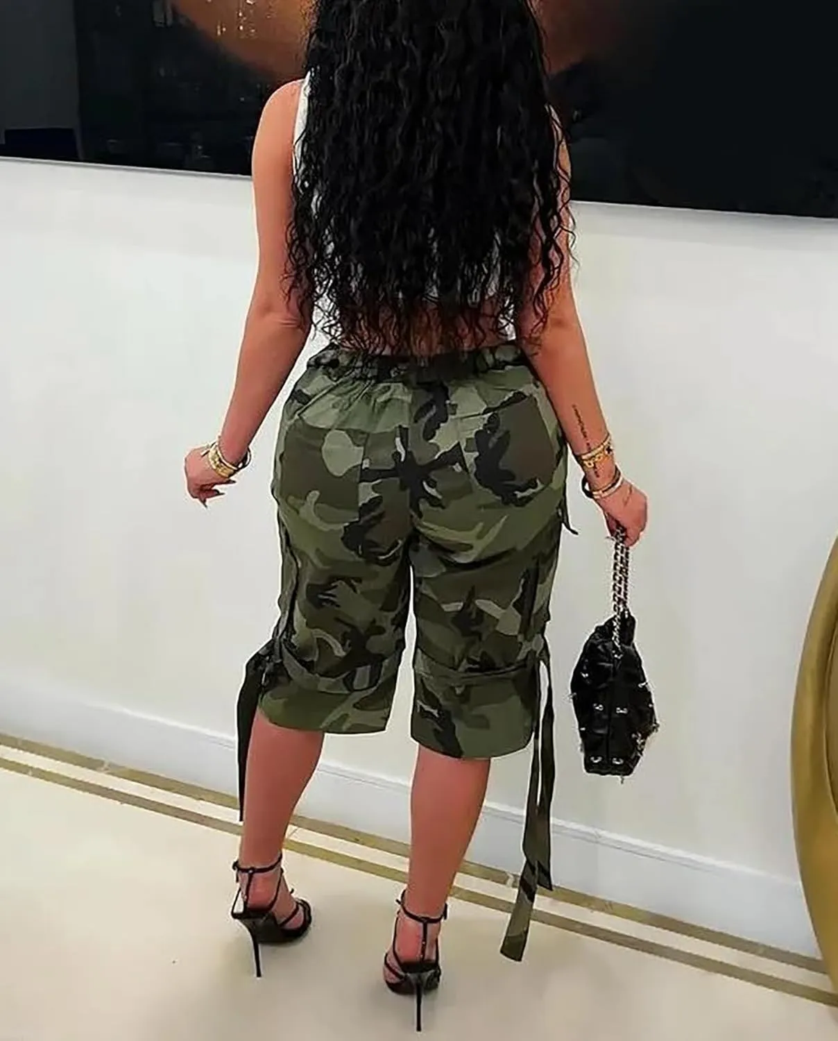 Voghtic Womens Camouflage Cargo Shorts Casual High Waisted Ripped Frayed Stretchy Jeans Shorts with Pockets