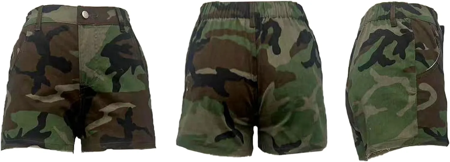 Voghtic Womens Camouflage Cargo Shorts Casual High Waisted Ripped Frayed Stretchy Jeans Shorts with Pockets