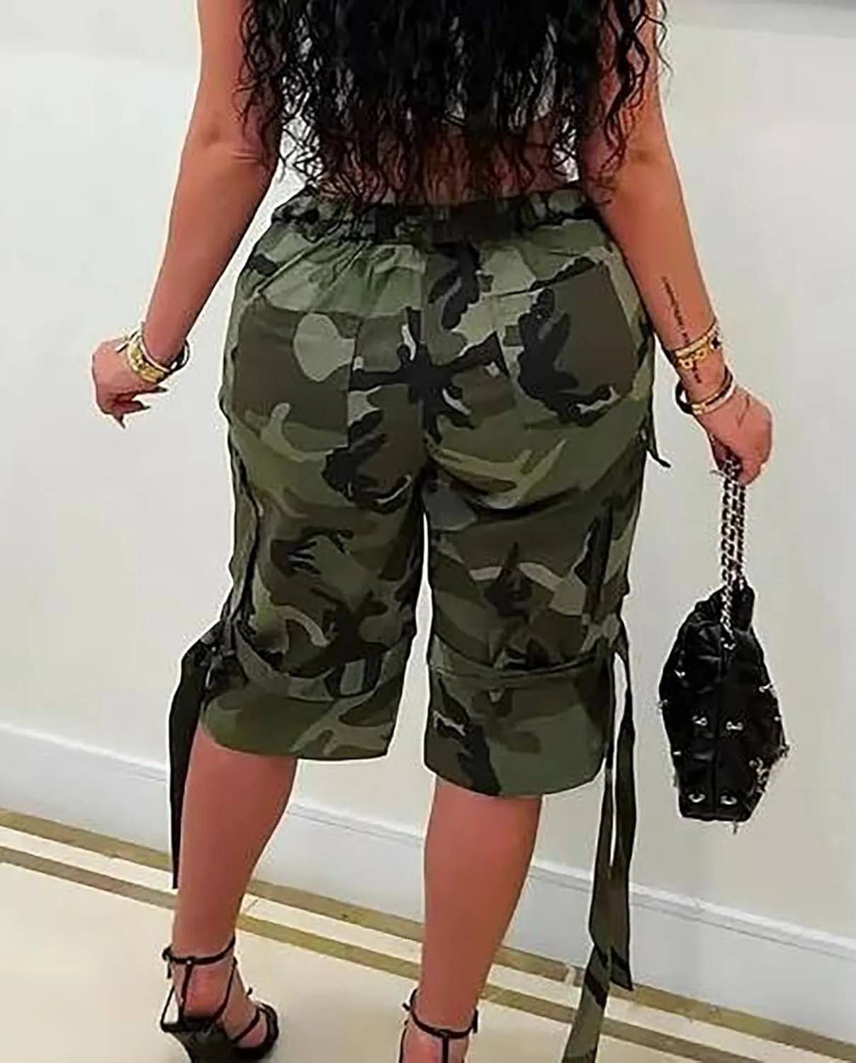 Voghtic Womens Camouflage Cargo Shorts Casual High Waisted Ripped Frayed Stretchy Jeans Shorts with Pockets