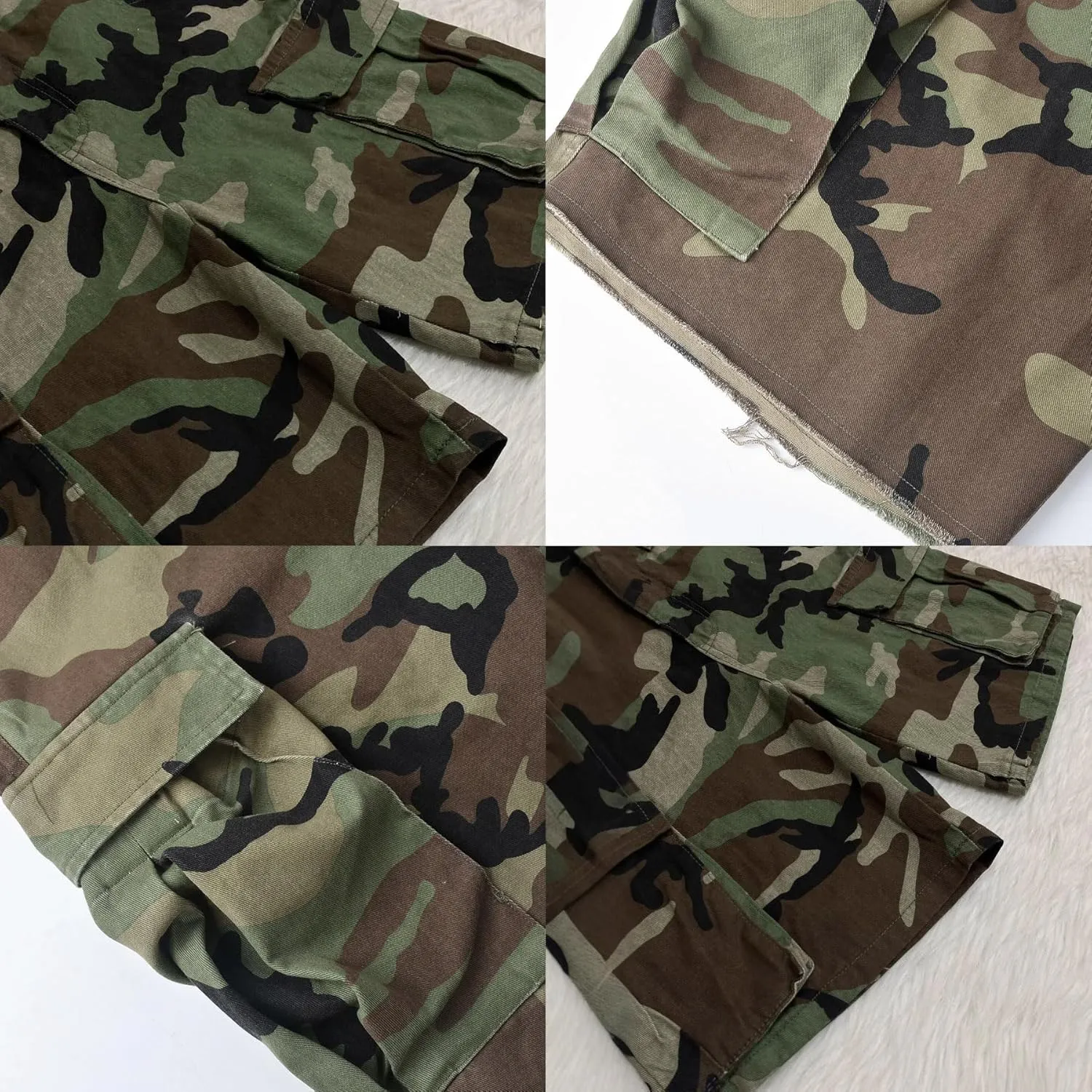 Voghtic Womens Camouflage Cargo Shorts Casual High Waisted Ripped Frayed Stretchy Jeans Shorts with Pockets