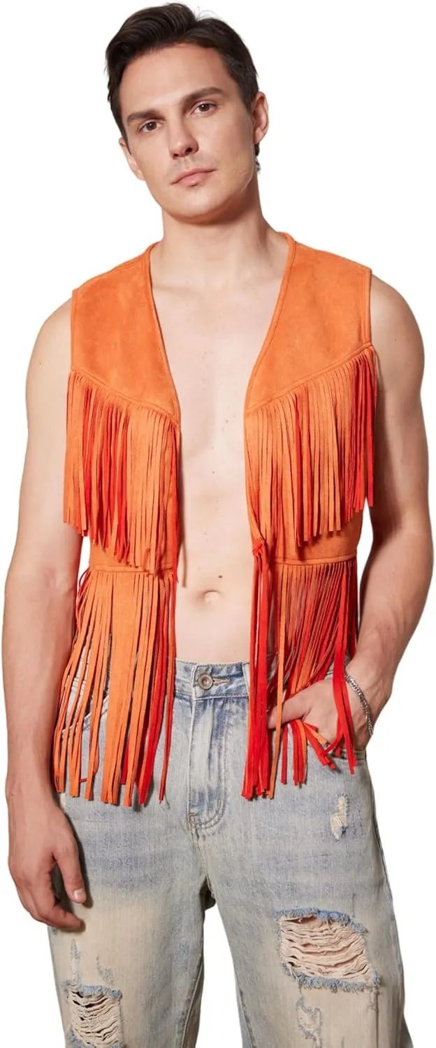 WDIRARA Men's Open Front Sleeveless Fringe Hem Party Club Jacket Vest Outerwear