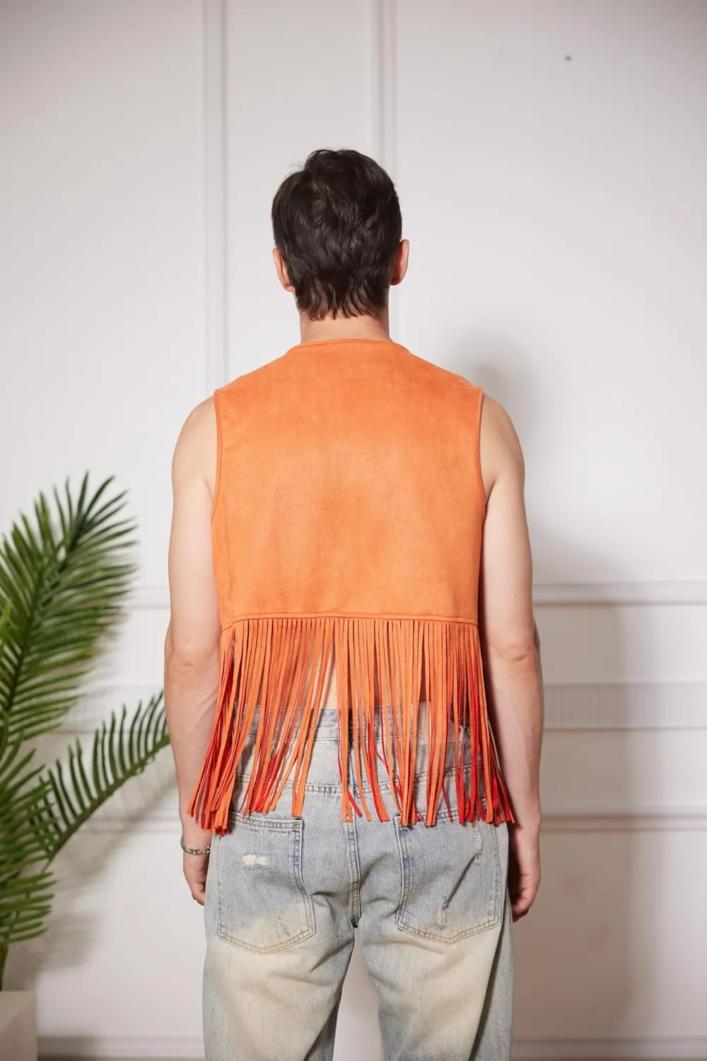 WDIRARA Men's Open Front Sleeveless Fringe Hem Party Club Jacket Vest Outerwear