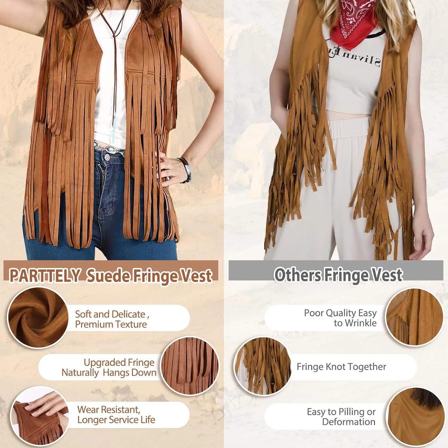 Western Outfits for Women Cowgirl Outfits Cowgirl Vest Boho Cowboy Hat Fringe Vest for Halloween Cosplay