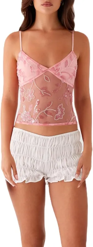 Women Y2k Sequin Cami Top Glitter Mesh Sleeveless Halter Top Sparkle Rhinestone Tank Top Going Out