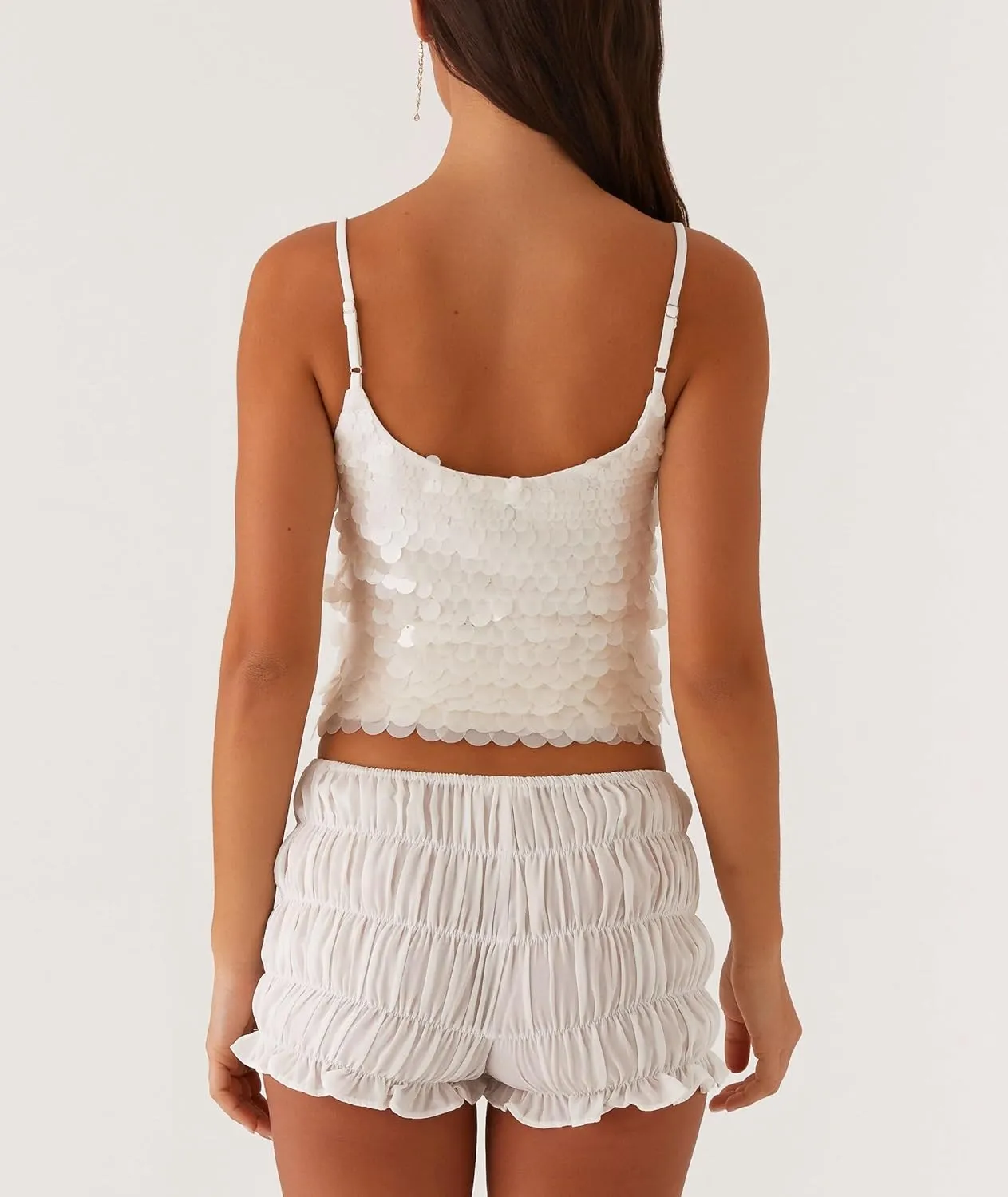 Women Y2k Sequin Cami Top Glitter Mesh Sleeveless Halter Top Sparkle Rhinestone Tank Top Going Out