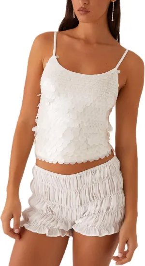 Women Y2k Sequin Cami Top Glitter Mesh Sleeveless Halter Top Sparkle Rhinestone Tank Top Going Out