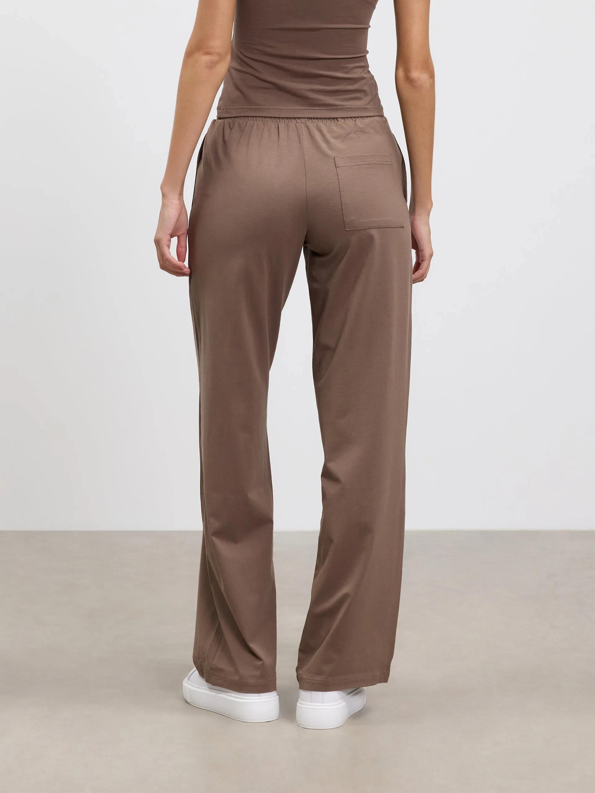 Womens Cotton Modal Wide Leg Pull On Trouser in Taupe