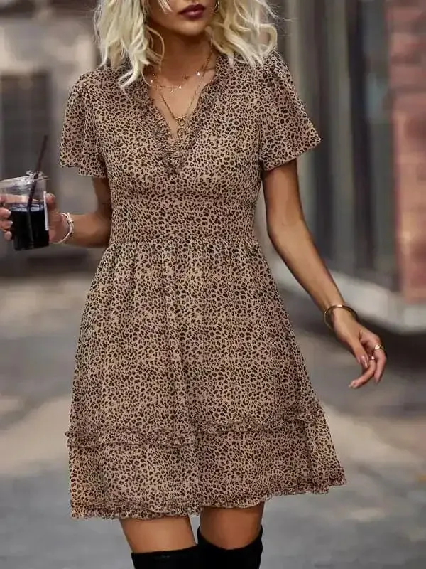 Women’s Floral Print Flutter Sleeve Faux Wrap Mini Dress