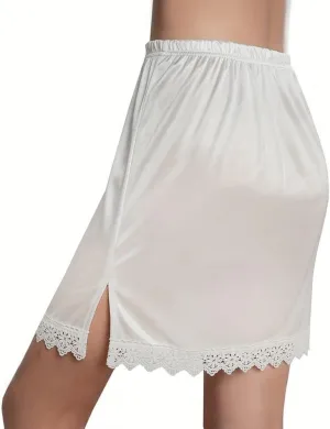 Women's Half Slip Under Dress Slip Skirt with Lace Trim Shorts for Dresses Slip Liner With Double Side Slit