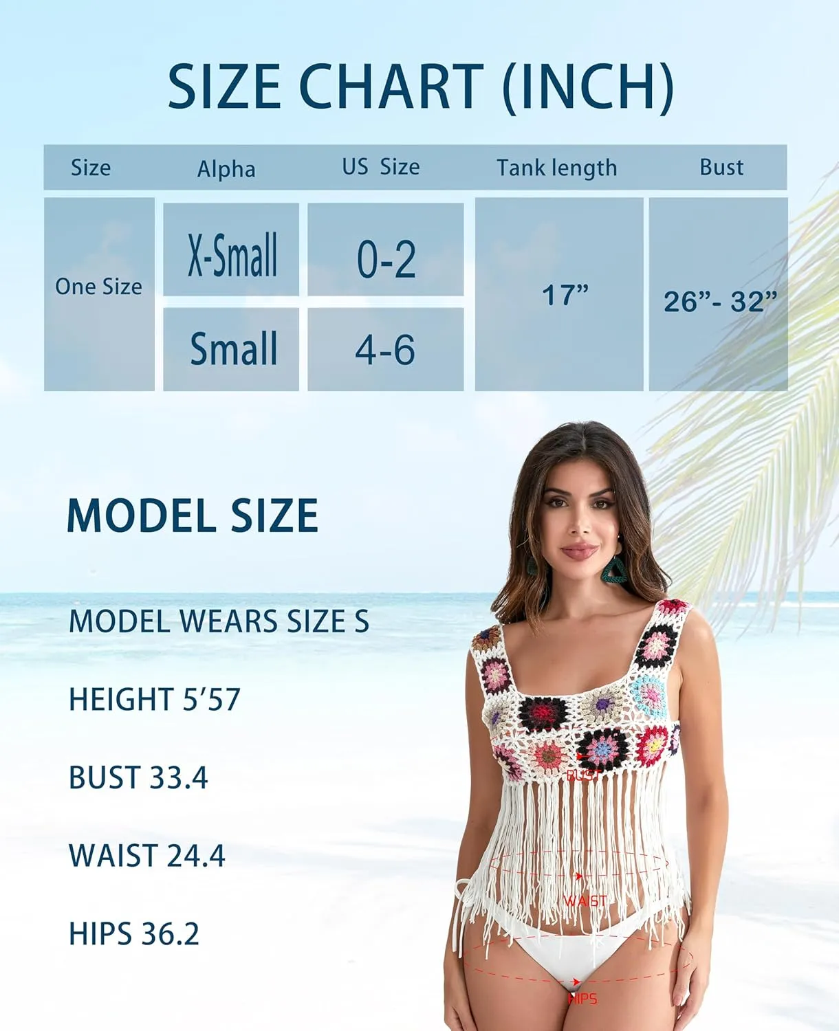 X-Small Size & Small Size Womens Crochet Tank Top Knit Colorful Floral Embroidery Summer Boho Camisole Hollow Out Top
