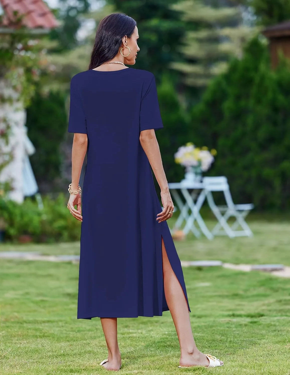 Zeagoo Women Floral Summer Dress Casual Beach Dress Printed T Shirt Dress Split Long Dress Travel 2025 Vacation Dress