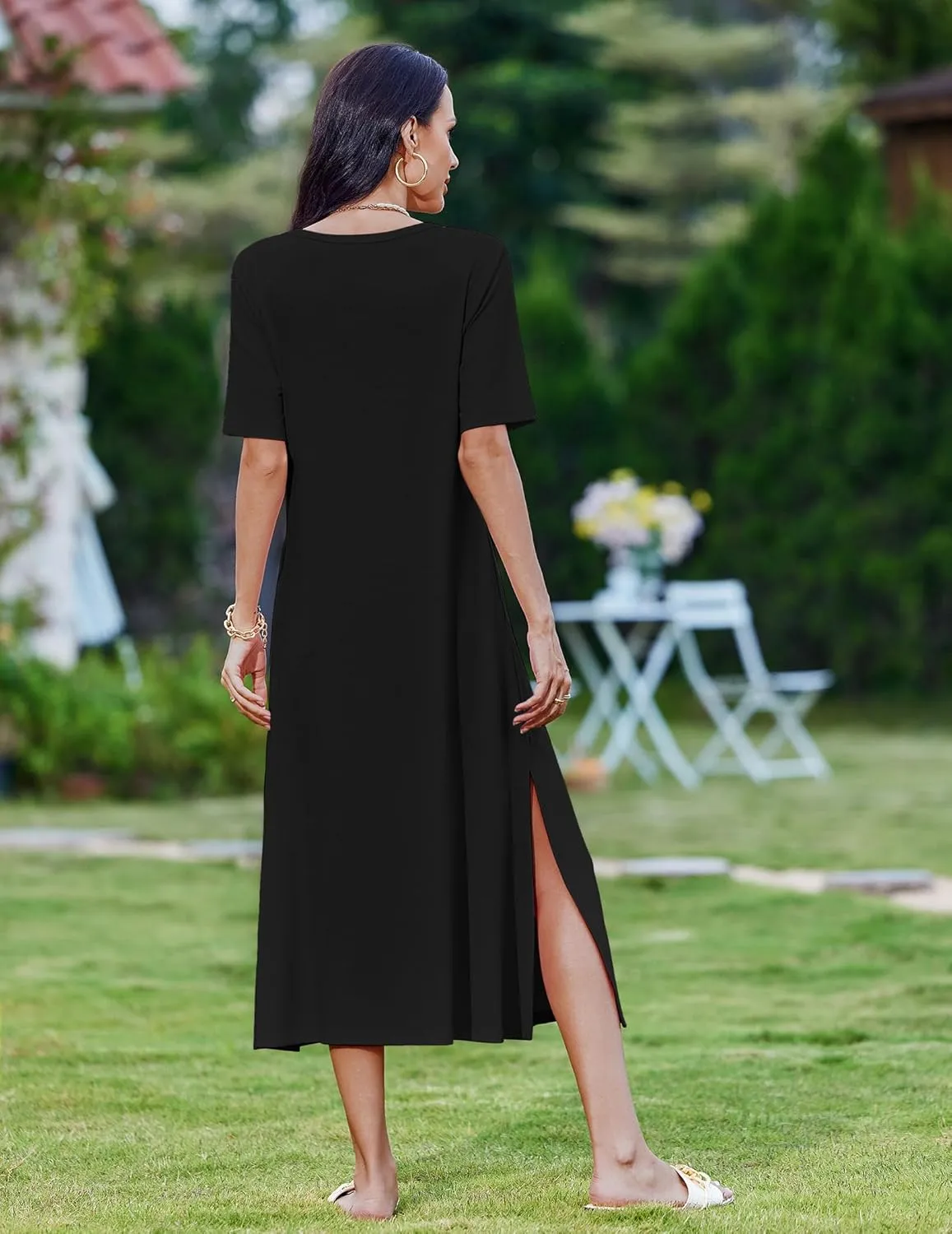 Zeagoo Women Floral Summer Dress Casual Beach Dress Printed T Shirt Dress Split Long Dress Travel 2025 Vacation Dress
