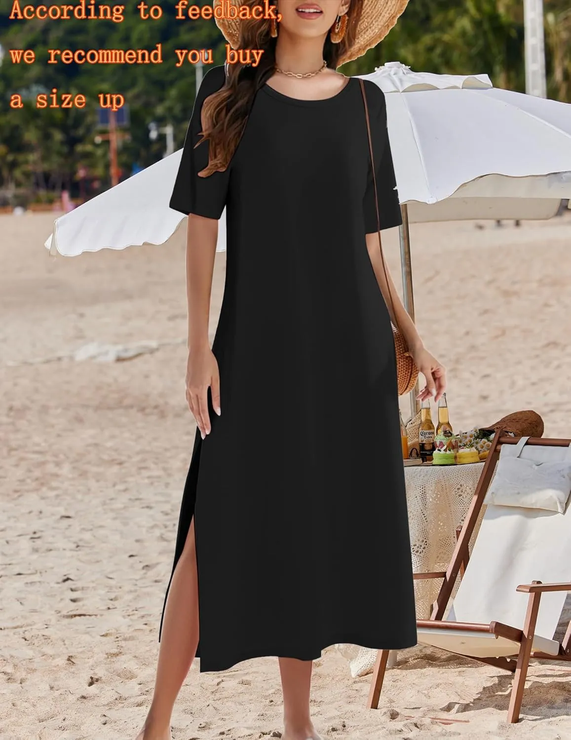 Zeagoo Women Floral Summer Dress Casual Beach Dress Printed T Shirt Dress Split Long Dress Travel 2025 Vacation Dress