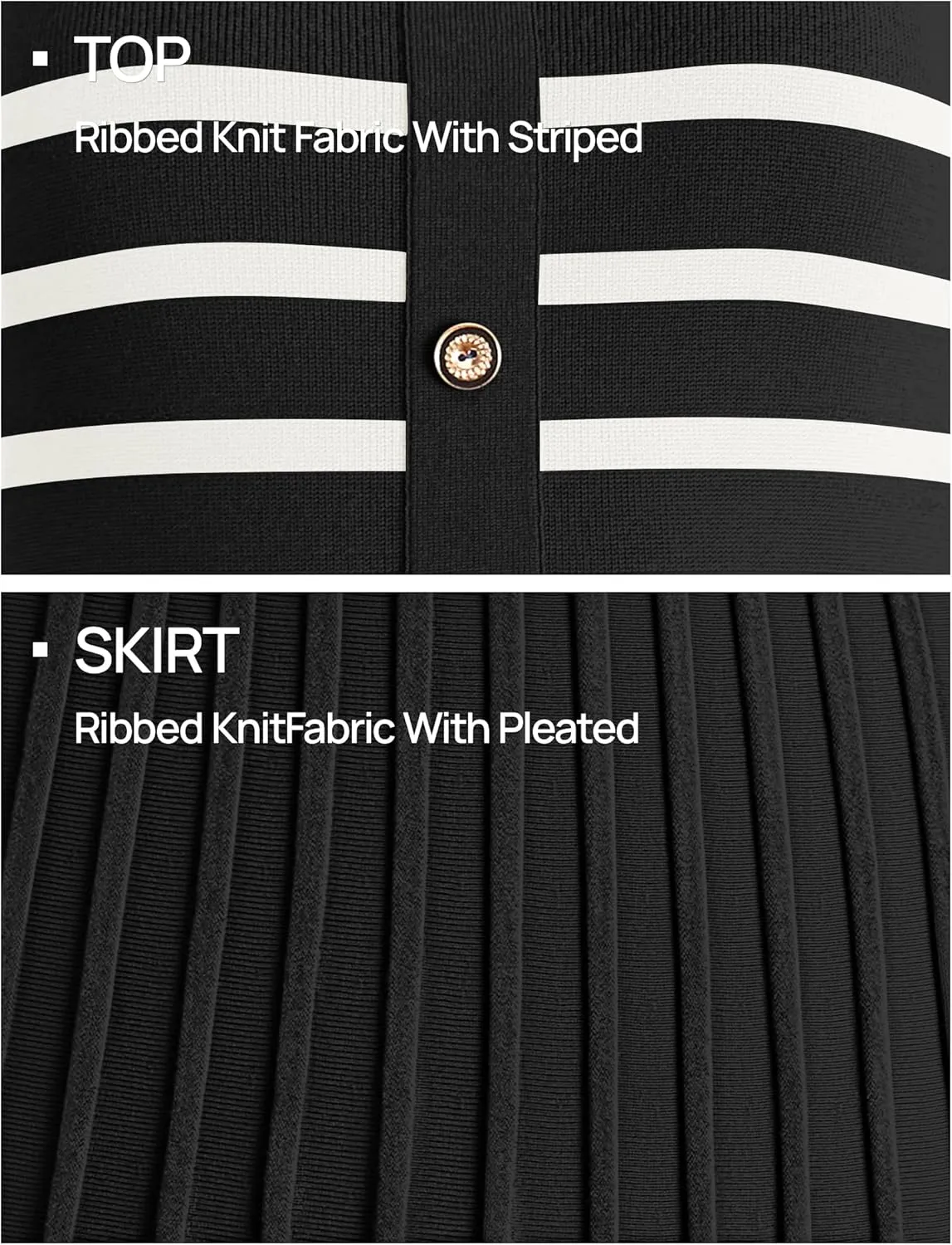 ZESICA Women's 2025 Casual Striped Midi Dress Crewneck Short Sleeve Button Ribbed Knit Swing Pleated A Line Dresses